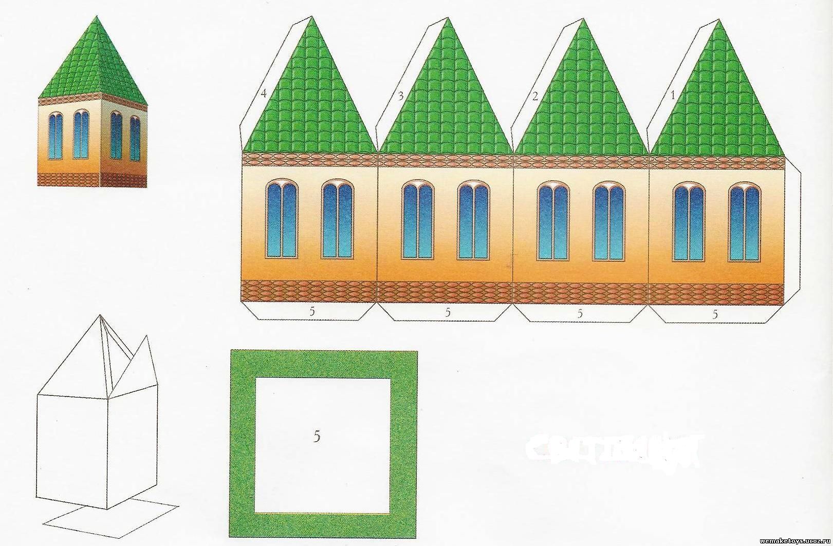 Как сделать дом с окошками из бумаги (с шаблоном)